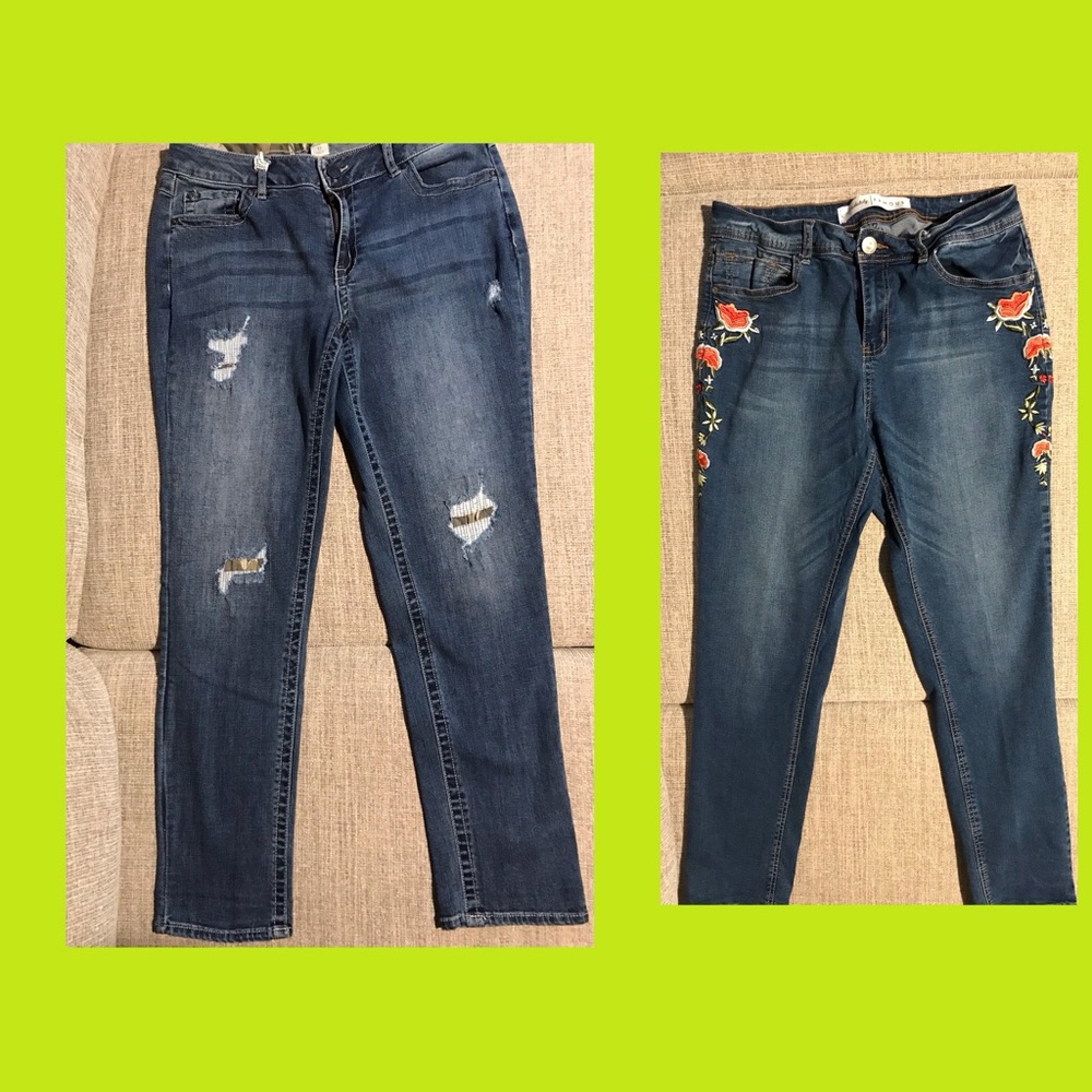 2 pr - SIZE 12 - Camouflage jeans & Embroidered red floral Women's Skinny Jeans